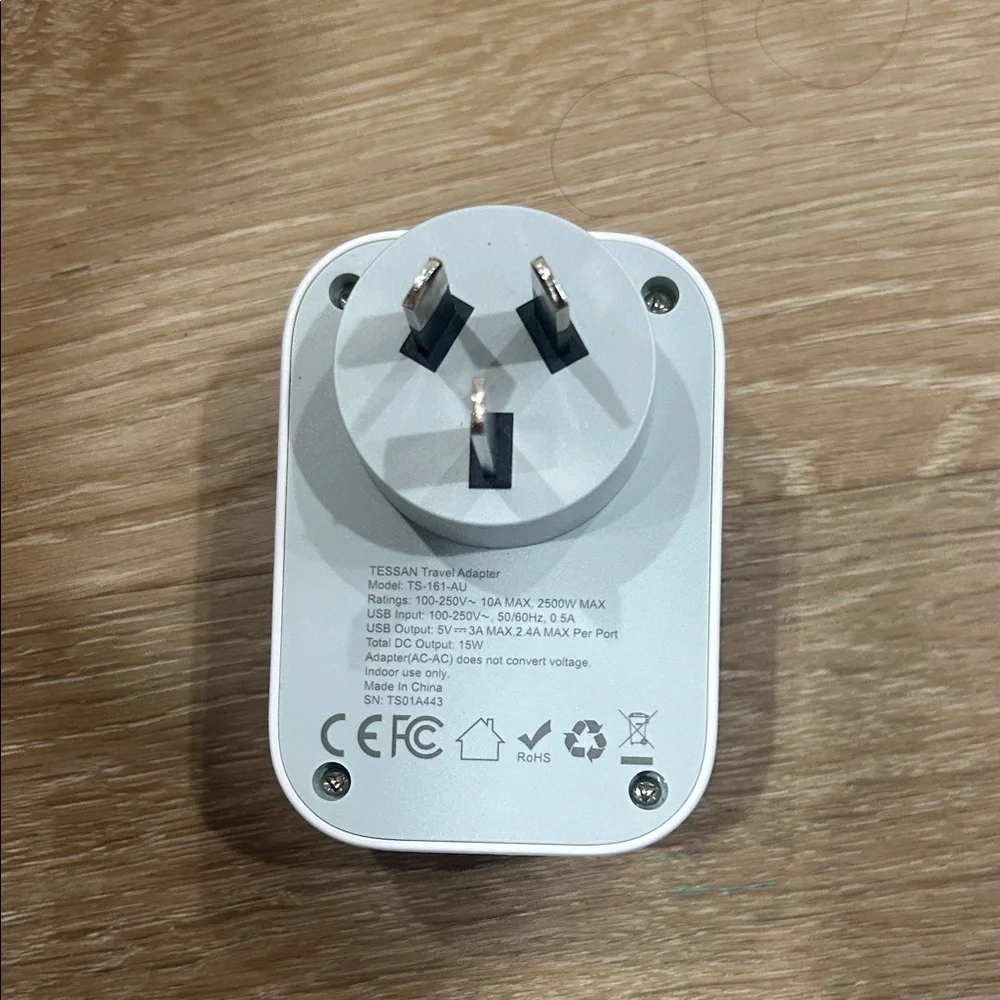 White Travel Power Plug Adapter with 3 USB Ports